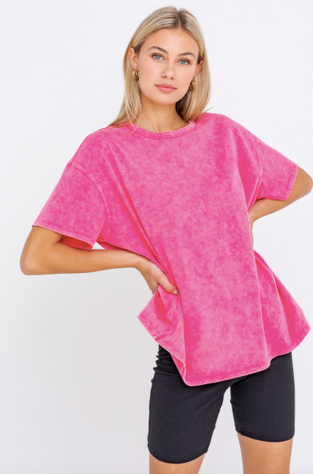 Pink Acid Wash Tee S