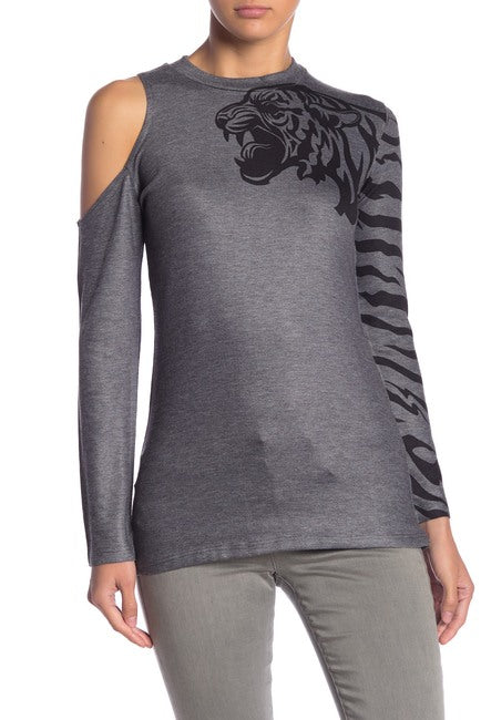 One Shoulder Cutout Tiger Sweater - hokiis