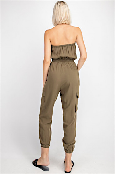 Strapless Green Cinched Jumpsuit - hokiis