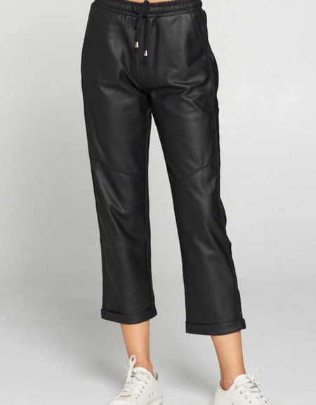 Stretchable Vegan Leather Joggers - hokiis