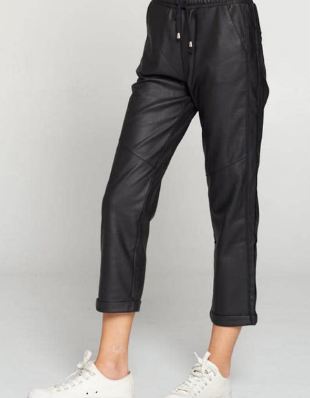 Stretchable Vegan Leather Joggers - hokiis