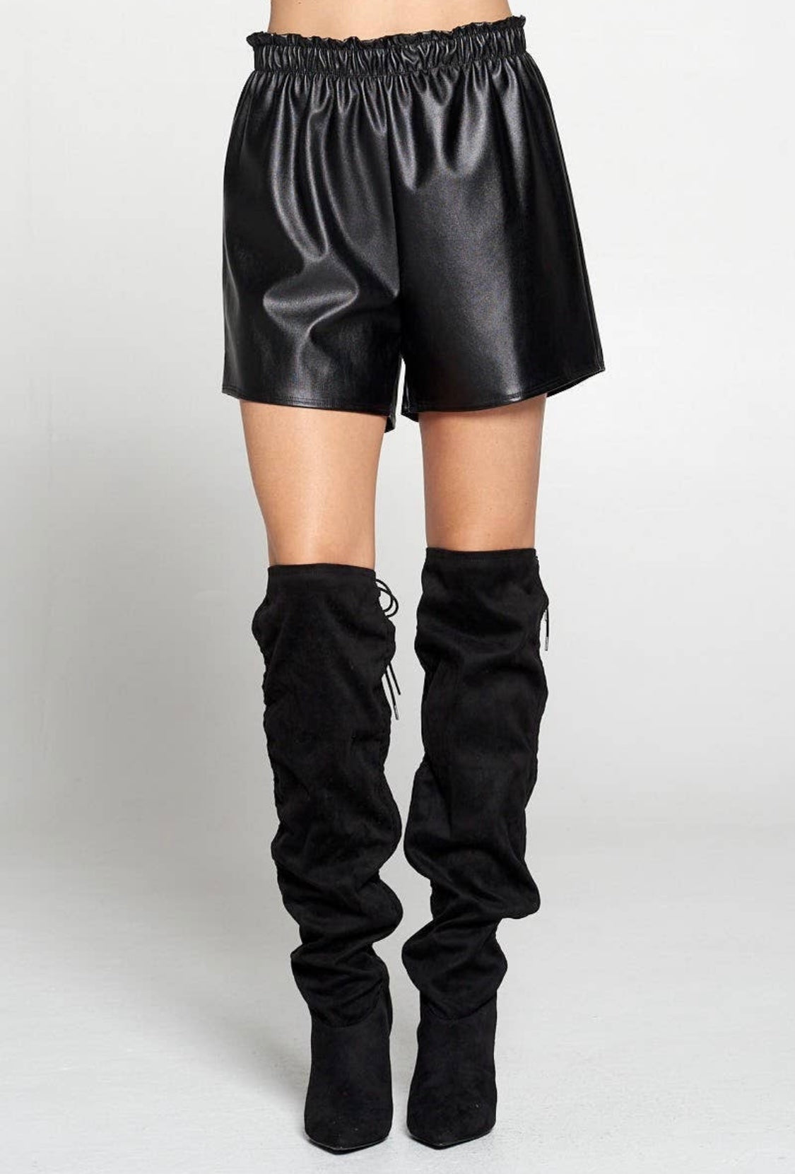 High-Waisted Vegan Leather Shorts - hokiis