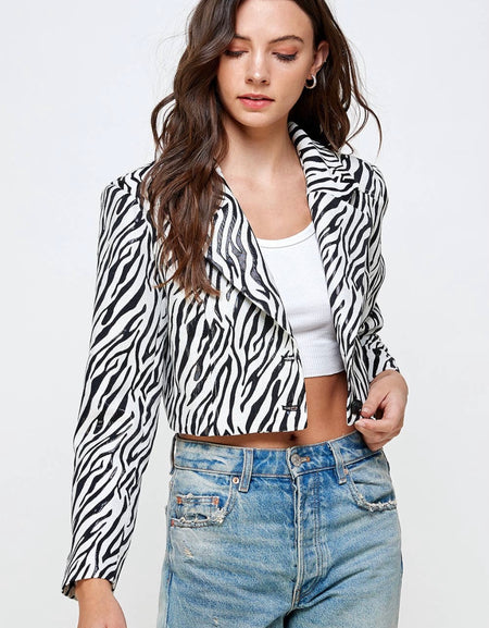 Zebra Print Crop Blazer - hokiis