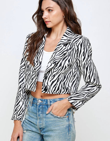 Zebra Print Crop Blazer - hokiis